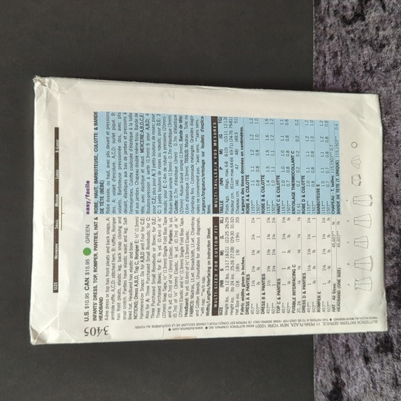 Butterick Pattern B3405 Infants' Dress, Top, Romper, Panties, Hat & Headband - Picture 2 of 3